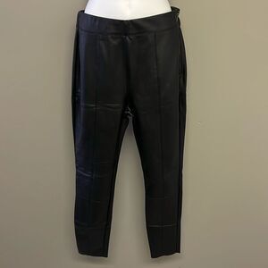 Topshop Black Faux Leather Pleated Skinny Pull-Up Lined Pants- Zip Up- Size 8